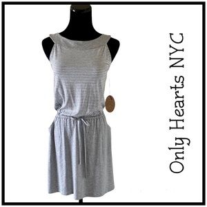 ONLY HEARTS NYC NWT ‘So Fine’ Stripe Blouson Mini Dress Grey and White Size XS